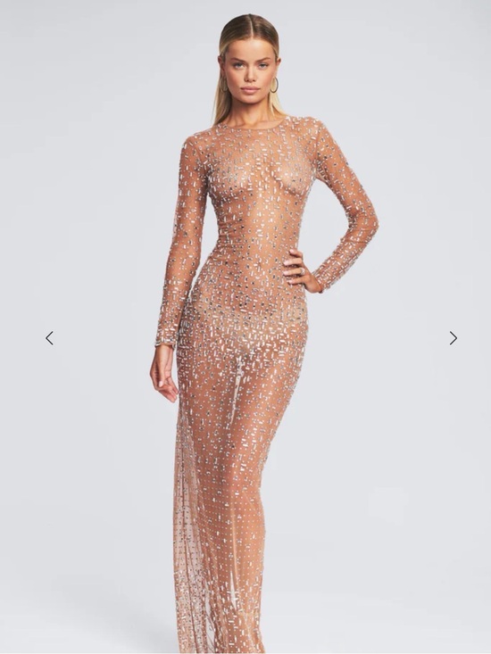 Retrofete Dresses & Skirts - Retrofete Nude Crystal-Embellished Sheer Maxi Dress